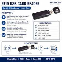 Lector de Etiquetas RFID USB 2.4GHz del Fabricante, 1000 Etiquetas, 50m, Protocolo Acústico-Óptico, SDK para Gestión de Inventario de Almacén
