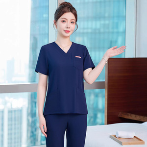 Women's Beautician Uniform Short Sleeve Elegant Massage Therapist Outfit Set Polyester Summer 2025 SMLXLXXLXXXL4XL - Product Image 4