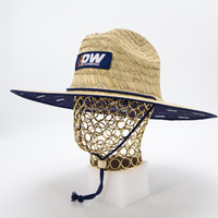 Chapeau de sauveteur en paille avec logo personnalisé, protection solaire UPF 50+, large bord en raphia, avec dessous de visière imprimé et sangle sous le menton