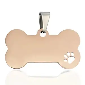 Etiquetas de perro de hueso de Metal de acero inoxidable con grabado de sublimación en blanco de oro rosa para mascotas