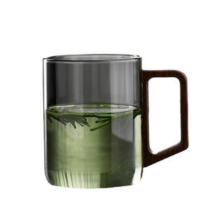 Taza de té de vidrio con asa de madera, resistente al calor, para uso en el hogar u oficina, color sólido, taza individual - Product Image 2