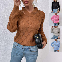Pull en tricot à col en V et découpes aux épaules à motif floral pour femme, vêtement décontracté pour l'automne et l'hiver