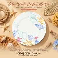 Assiette Plate en Mélamine Écologique OEM ODM, Motif Coquillage, Blanche, 8 Pouces, Durable, pour Mariage, Thème Nautique, Plage, Mariée