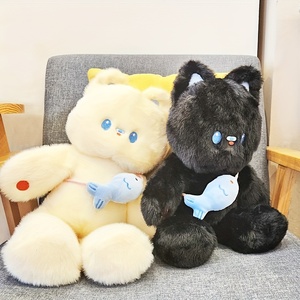 Wholesale Plush <strong>Black</strong> <strong>and</strong> <strong>White</strong> <strong>Cat</strong> with Fish Doll <strong>Stuffed</strong> Animal Home Decoration Christmas Gift Soft <strong>Cat</strong> with Fish Backpack Toy - Product Image 2