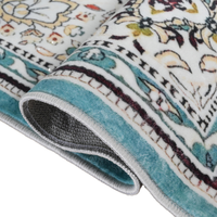 Blue Persian Rugs Floral Heat-Transfer Printing Cut Pile Polyester Velvet Area Carpet for Home for Living Room and Hallway