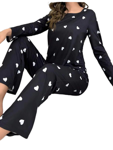 SFY-YH00187 Conjunto de Pijamas Térmicos de Invierno para Mujer 2025, 2 Piezas, Camiseta de Manga Larga Estampada y Pantalones, Spandex/Poliéster, Cómodo - Product Image 1