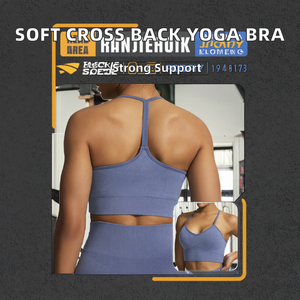 Soutien-gorge de yoga pour femme à maintien élevé, dos croisé, extensible et doux, avec bretelles, haut de sport bleu pour l'entraînement - Product Image 2
