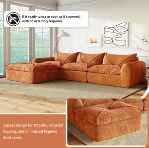 Ensemble de canapés modernes compressés en mousse haute densité avec dossier et coussin d'assise intégrés, bordure décorative, design sans pieds pour appartement - Product Image 4