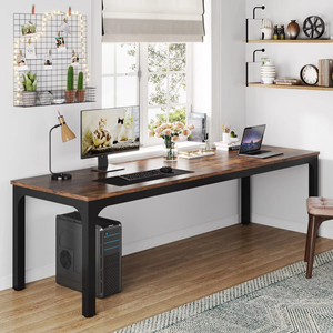 Wabi-sabi Furniture Extra Long Birch Surface Wood Computer Desk for Worker Double Long Wood Wabi-sabi Desk <strong>Pc</strong> <strong>Table</strong> Workstation - Product Image 4