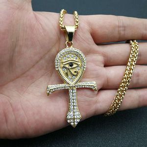 Eye Of Horus Ankh Pendant Necklace Stainless Steel Gold Plated Diamond Encrusted Unisex Hip Hop Jewelry Gift - Product Image 5