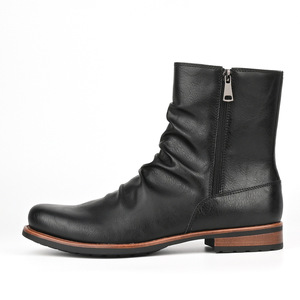 Brown Leather Ankle <b>Boots</b> Round Toe Zip Closure <b>Boot</b> Anti Slip Rubber Outsole Style Men's Shoes Wholesale Men's Casual Shoes - Product Image 3