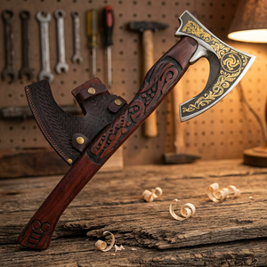 Hacha Vikinga de Acero al Carbono de Grado Industrial de Alta Calidad con Mango de Madera de Fresno, Personalizable, Herramienta para Campismo y Caza al Aire Libre - Product Image 3