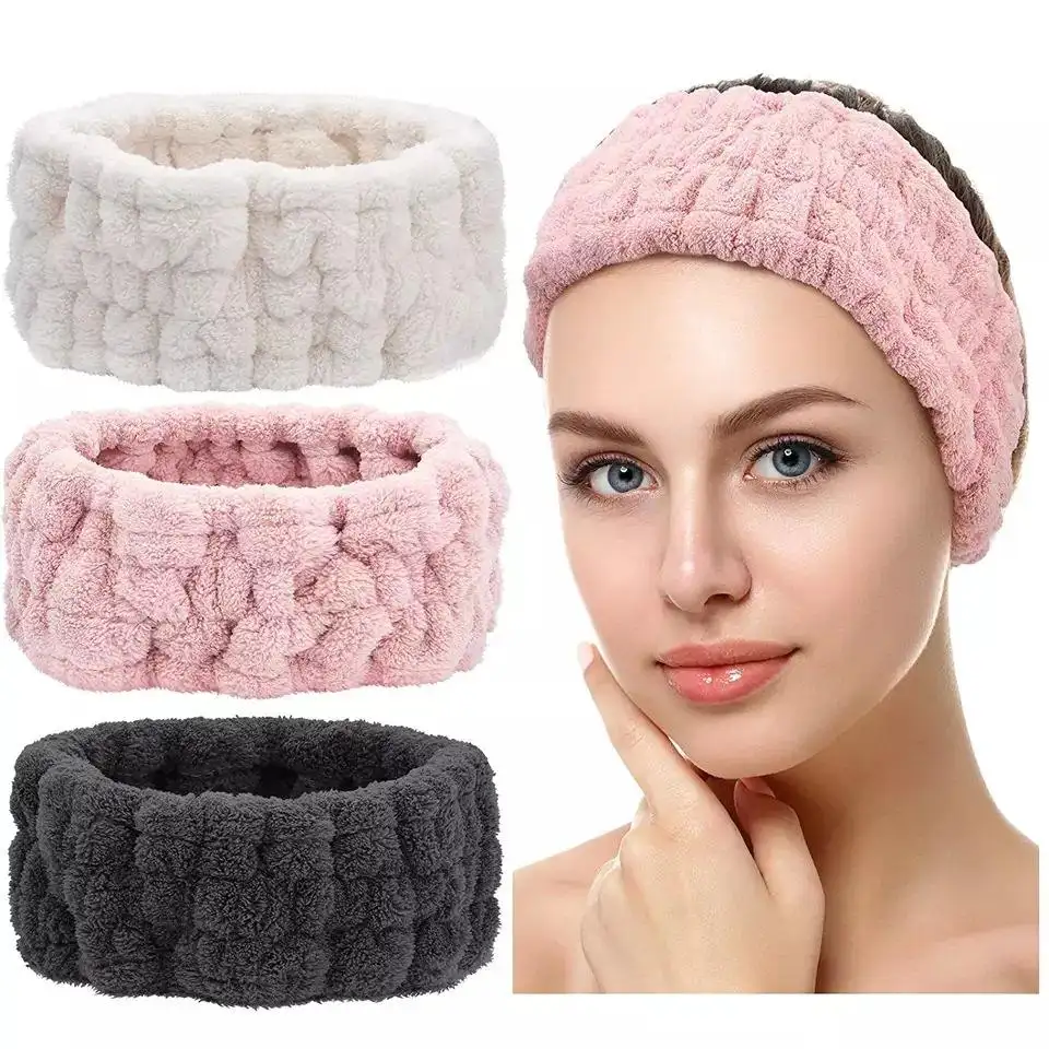 Women's Elastic Fabric Facial Hairband Spa Yoga Sports Shower Headband Wrap Wristbands Makeup Face Washing Accessory for Girls
