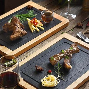 Planches à steak en <span class=keywords><strong>ardoise</strong></span> noire Bamboo pour hôtels, assiettes à pâtes occidentales, vaisselle de <span class=keywords><strong>cuisine</strong></span>, plat de dîner, plateau de service pour viande et fruits - Product Image 5