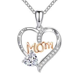 Collier tendance <span class=keywords><strong>Mylove</strong></span> pour la fête des mères avec pendentif cœur en zircon et chaîne à maillons en alliage de cuivre, cadeau pour maman - Product Image 1