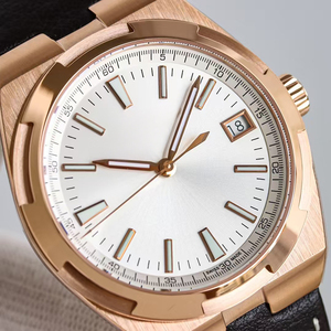 Montre de luxe pour homme inégalée, boîtier en or rose, cadran blanc, bracelet en cuir véritable noir, automatique, mécanique, date, lumineuse - Product Image 3
