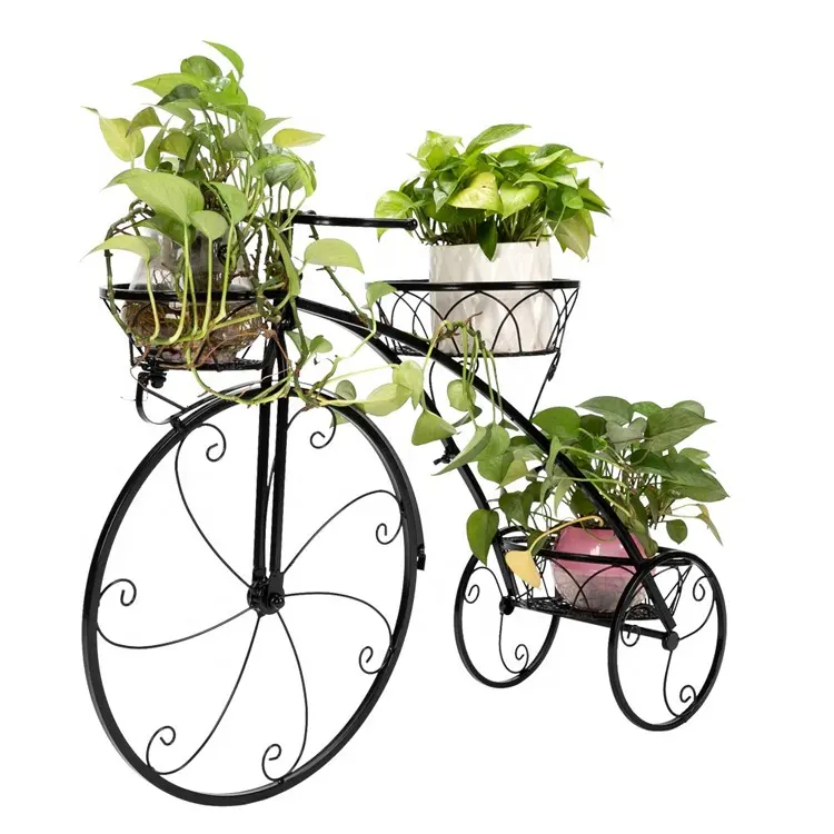 Decoração do jardim Design Arabescos de Triciclo Estande de Plantas de Metal Cestas 3 camada Bicicleta Titular Vaso de Flores Do Jardim Fontes Do Jardim