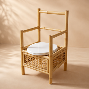 Chaise de toilette en bambou, hauteur de siège réglable, accoudoirs rembourrés, bassin amovible, revêtement imperméable, dispositif médical de classe III - Product Image 1