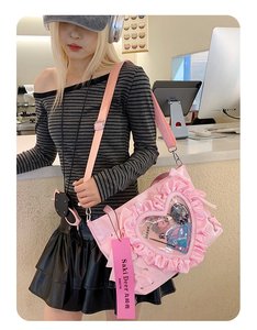 Tự làm Lolita kẹo màu <span class=keywords><strong>ITA</strong></span> Tote túi với ren dễ thương Pin chèn rõ ràng cửa sổ Túi Tùy chỉnh hình trái tim - Product Image 3