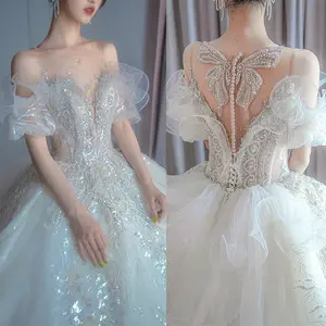 Beaded Lace Bridal Dress Civil Ball Gown Sweetheart White Women Wedding Dress