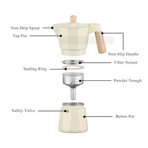 Cafetera Moka Italiana de Aluminio Blanca Mate para Estufa, Precio al por Mayor OEM ODM, Logotipo Personalizado - Product Image 6