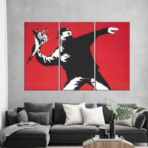 Printed Canvas: Banksy <b>Flower</b> Thrower - Urban Graffiti Art,SET OF 3 CANVAS - Product Image 3