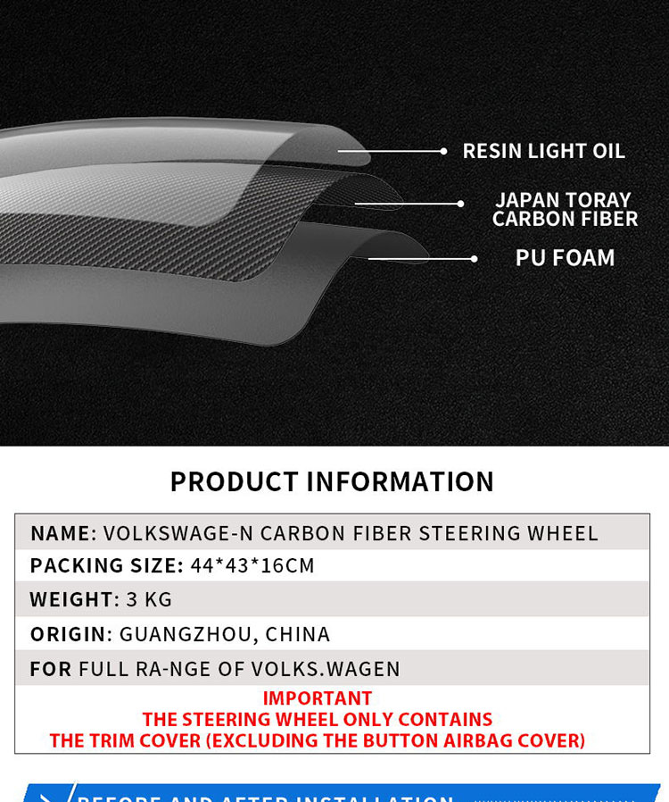 GT-I carbon fiber steering wheel assembly for VW Polo CC Golf 7 Pass-at MK6 modification Steering Wheel