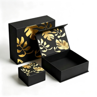Boîte Cadeau Rigide Noire Personnalisée en Gros avec Estampage Doré Motif Feuille de Palmier Fermeture Magnétique Marques de Luxe Écologique