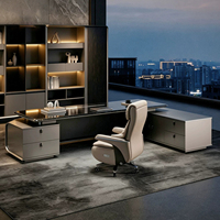 Bureau de direction moderne en forme de L noir, durable, écologique, de luxe, pour PDG, grand bureau de direction, poste de travail de manager, mobilier de bureau