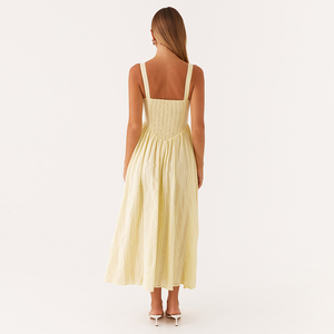 Produttori di abbigliamento da donna abito estivo lungo e Casual elegante con maniche lunghe in Midi elegante abito in cotone con volant a pieghe - Product Image 3