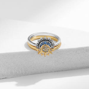 MECYLIFE Stacked Sun Moon 925 Anillos de plata esterlina Set Azul Brillante Compromiso Promesa Anillo de pareja a juego para amantes - Product Image 2