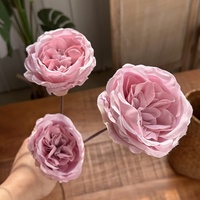 Fleurs artificielles en soie-3 têtes de colle Austin Rose Design pour Noël Saint Valentin Nouvel An Décorations Utilisation intérieure/extérieure