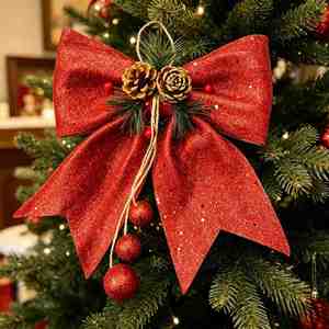 <b>Large</b> Luxury <b>Bow</b> Eco-Friendly Foam Glitter <b>Bows</b> Christmas Tree Hanging Ornaments Multi-Color Available Cross-Border - Product Image 1