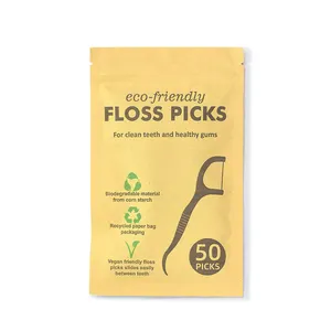 Custom Biodegradable Bag Eco Bamboo Charcoal Tooth Care Stick Disposable Toothpick Ultra Fine Flosser Dental Floss Pick