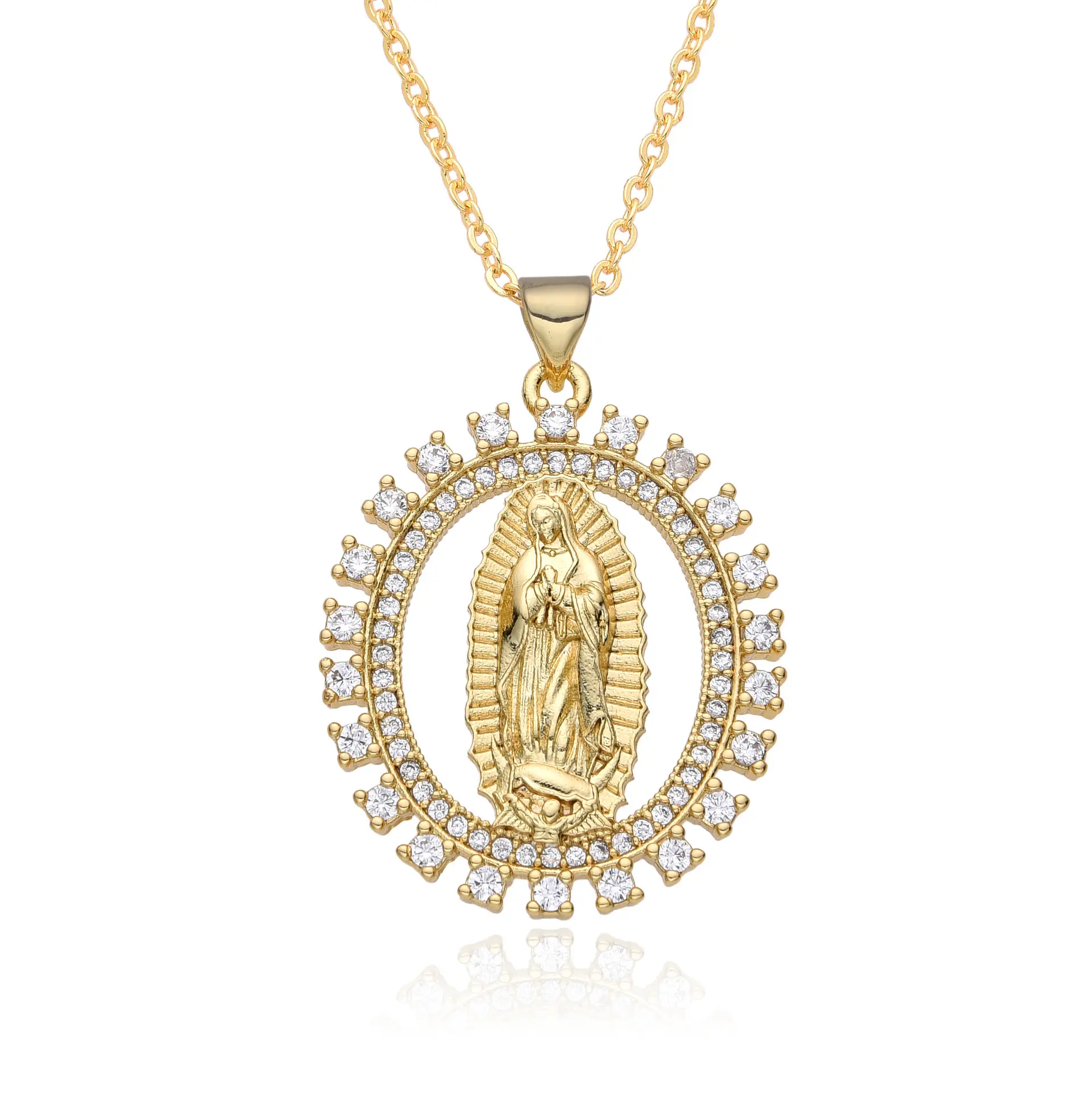 Ожерелье с подвеской в виде Девы Марии овальной формы, позолоченный христианский крест, Волшебная медаль, религиозные ожерелья, ювелирные изделия