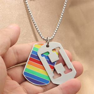yunnique H Letter Pendant <b>Titanium</b> Steel Men's Necklace Rainbow Color Geometric Retro Style - Product Image 4