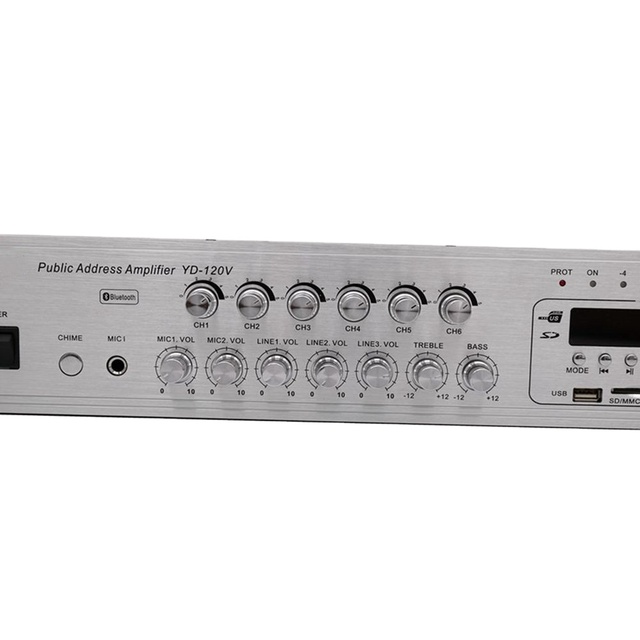 YD120V Professional DJ Home Bluetooth Audio PA System Power Amplifier for Public Address 6 Zones 70 - 120V USB/SD/MP3