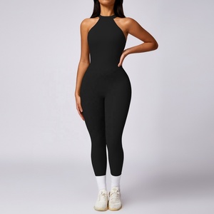 Combinaison de sport personnalisée pour femme, vêtements de fitness, tenue de sport compressive, douce, légère, dos ouvert, effet froncé - Product Image 3