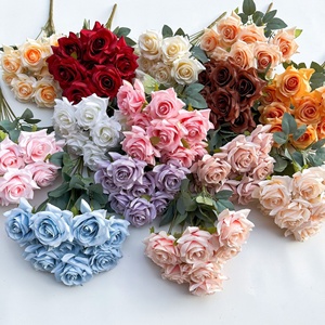 PT-R097 <span class=keywords><strong>Design</strong></span> moderne et original, bouquet de 9 fleurs artificielles en soie rose pour la décoration de mariage - Product Image 1