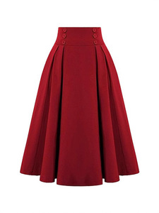 Falda Larga Casual de Primavera y Otoño, Estilo Vintage, Plisada, Tipo Corsé, Cintura Alta, Corte en A, con Bolsillos para Mujer - Product Image 5