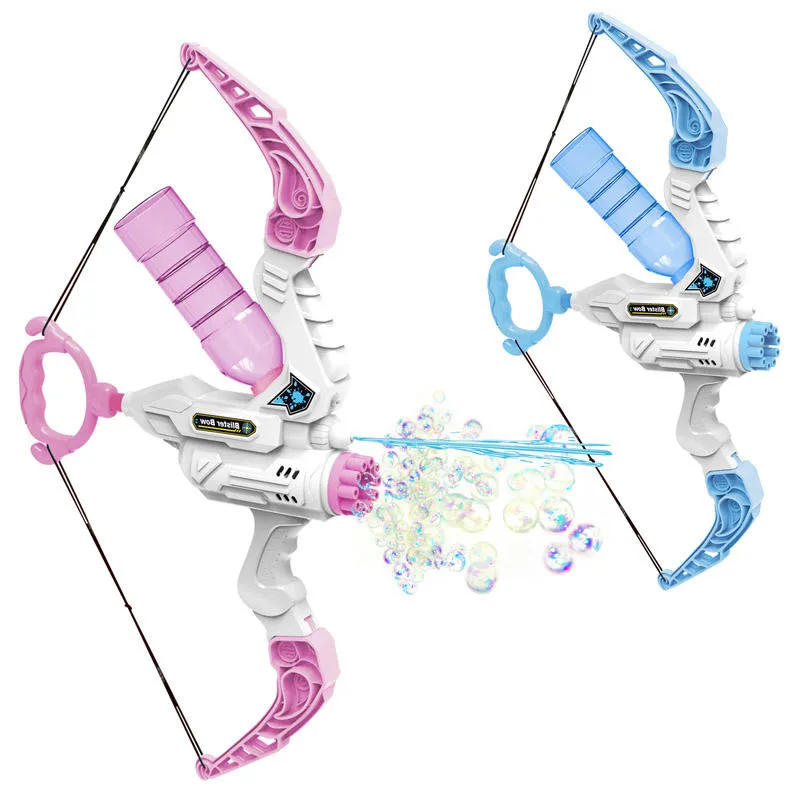 2-in-1 Bow and Arrow Bubble Machine Summer Outdoor Fun Shooting Water Gun Electric Automatic Bubble Toys for Kids with Lights