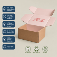 Boîtes en carton kraft brun bicolore ondulé auto-érectables avec impression intérieure rose et logo personnalisé pour chaussettes