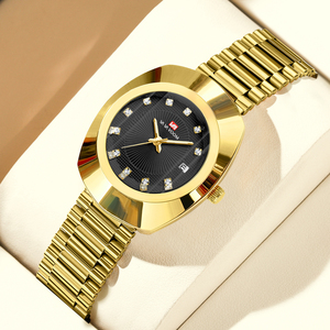 Gran oferta VA VOOM 2512 oro hombres mujeres reloj moda Unisex Acero inoxidable lujo agua diamante estilo de negocios movimiento de cuarzo - Product Image 5