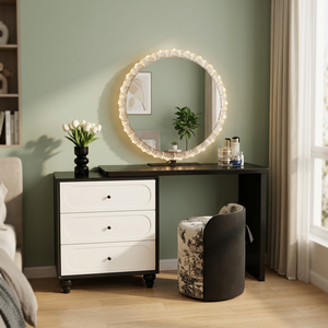 Table de maquillage moderne avec miroir éclairé et tiroirs de rangement pour meubles de chambre - Product Image 3