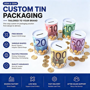 Boîte en métal ronde personnalisée avec fente, conteneur d'emballage vide pour tirelire d'enfants, fabrication ODM/OEM - Product Image 1