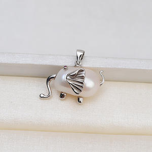 Handmade 925 Silver Baroque Pearl Pendant <b>Elephant</b>- Shaped <b>Necklace</b> with 1416 DIY Female Pearl Empty Holder Accessory - Product Image 2