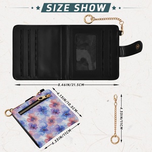 Fashion Ink Flower Custom Print Slim Girls Small Short Wallet PU <b>Leather</b> Zipper Closure Card Holder Women Purse with <b>Key</b> <b>Chain</b> - Product Image 3