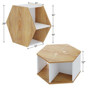 <span class=keywords><strong>Table</strong></span> d'appoint hexagonale multifonctionnelle en panneaux de particules, avec compartiments ouverts et plateau effet chêne, vente en gros - Product Image 6