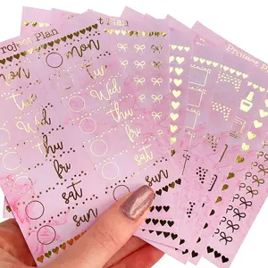 Customized Self Adhesive Waterproof Gold Foil DiarySticker Sheets Kiss Cut Label Journal Sticker Sheet for Planner