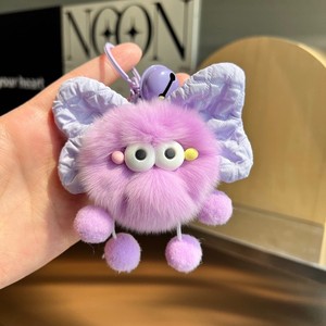 Ciondolo Peluche Morbido Ecologico in Finta Pelliccia di Coniglio Rex con Fiocco, Piccolo Charm a Forma di Pallina di Carbone, Regalo Creativo, Portachiavi - Product Image 4